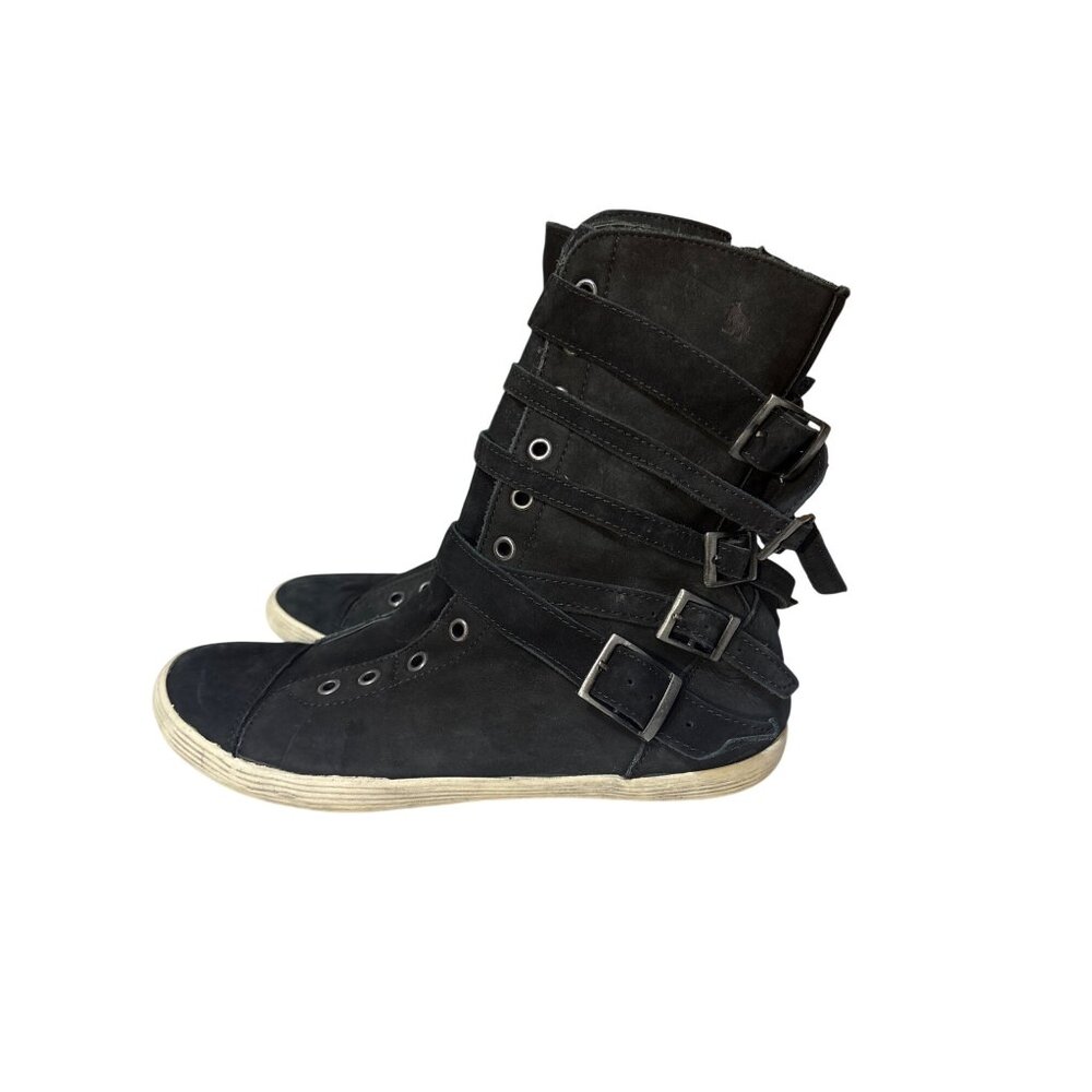 Side Walk Womens Black Leather High Top Strap Buckle Boots Size‎ 7.5
